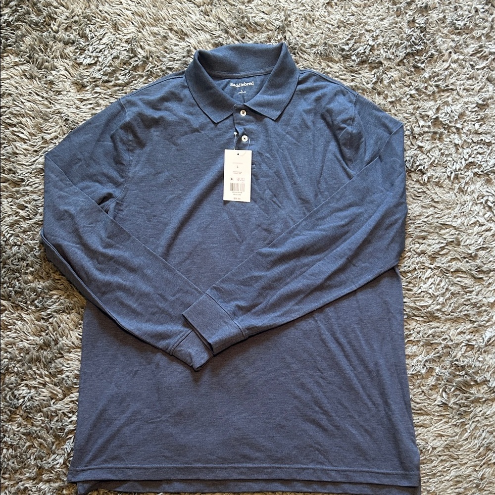 Saddlebred Men's Long Sleeve Polo in Blue